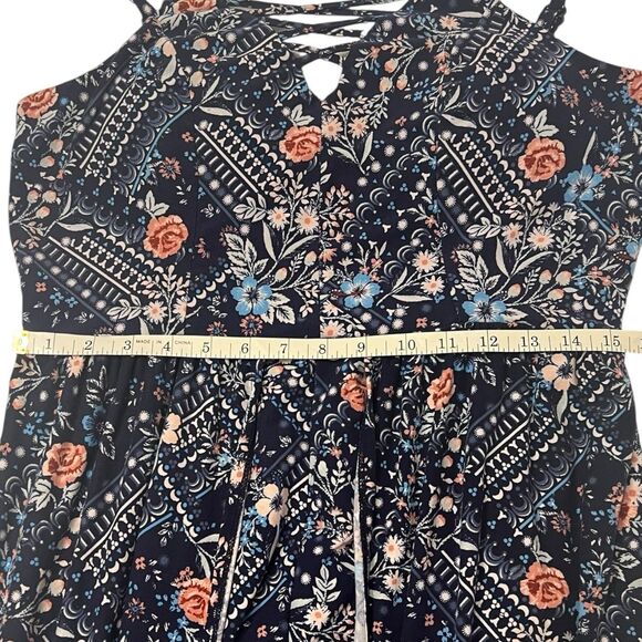 Y2K Boho Floral Maxi Romper Crisscross Top Split Skirt Overlay NoBo XL Shorts - Picture 5 of 11